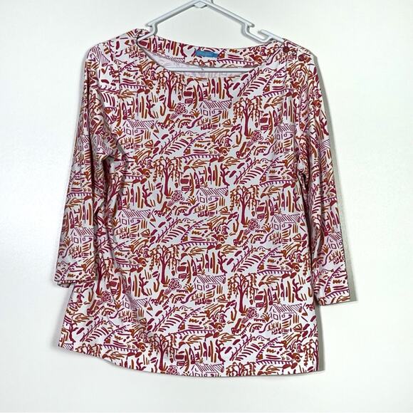 J. McLaughlin Catalina Cloth White and Pink Top Large EUC - Picture 1 of 5